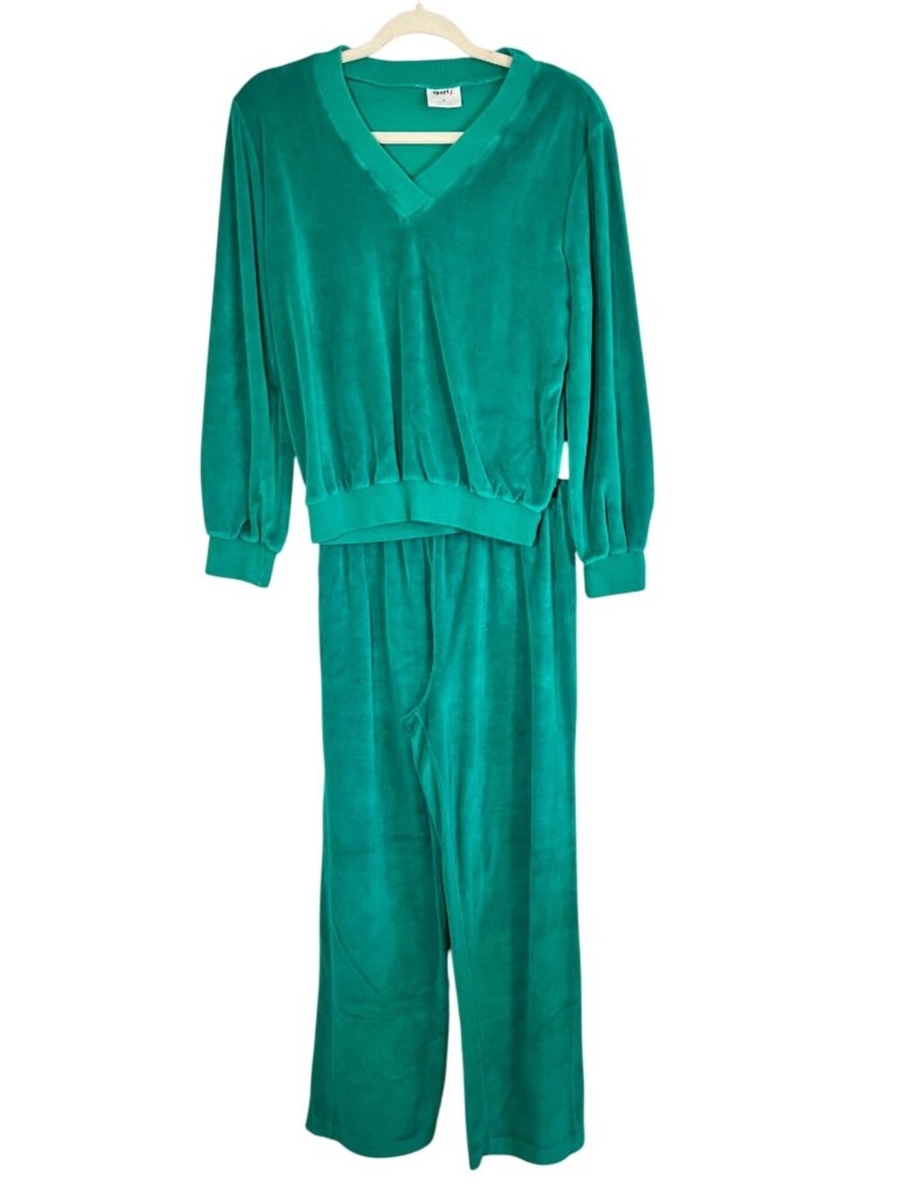 Colorful Velour Tracksuit Green M Retro 1980s Lounge Y2K Tennis Sporty Chic 90s